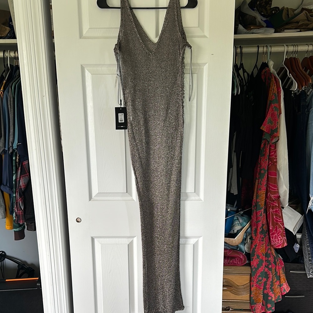 Metallic Crochet Cover Up Dress